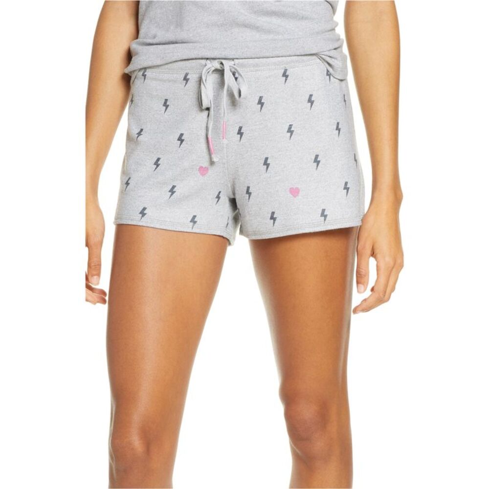 P.J. Salvage Womens Hearts and Lightning Pajama Shorts, Grey, M, DM